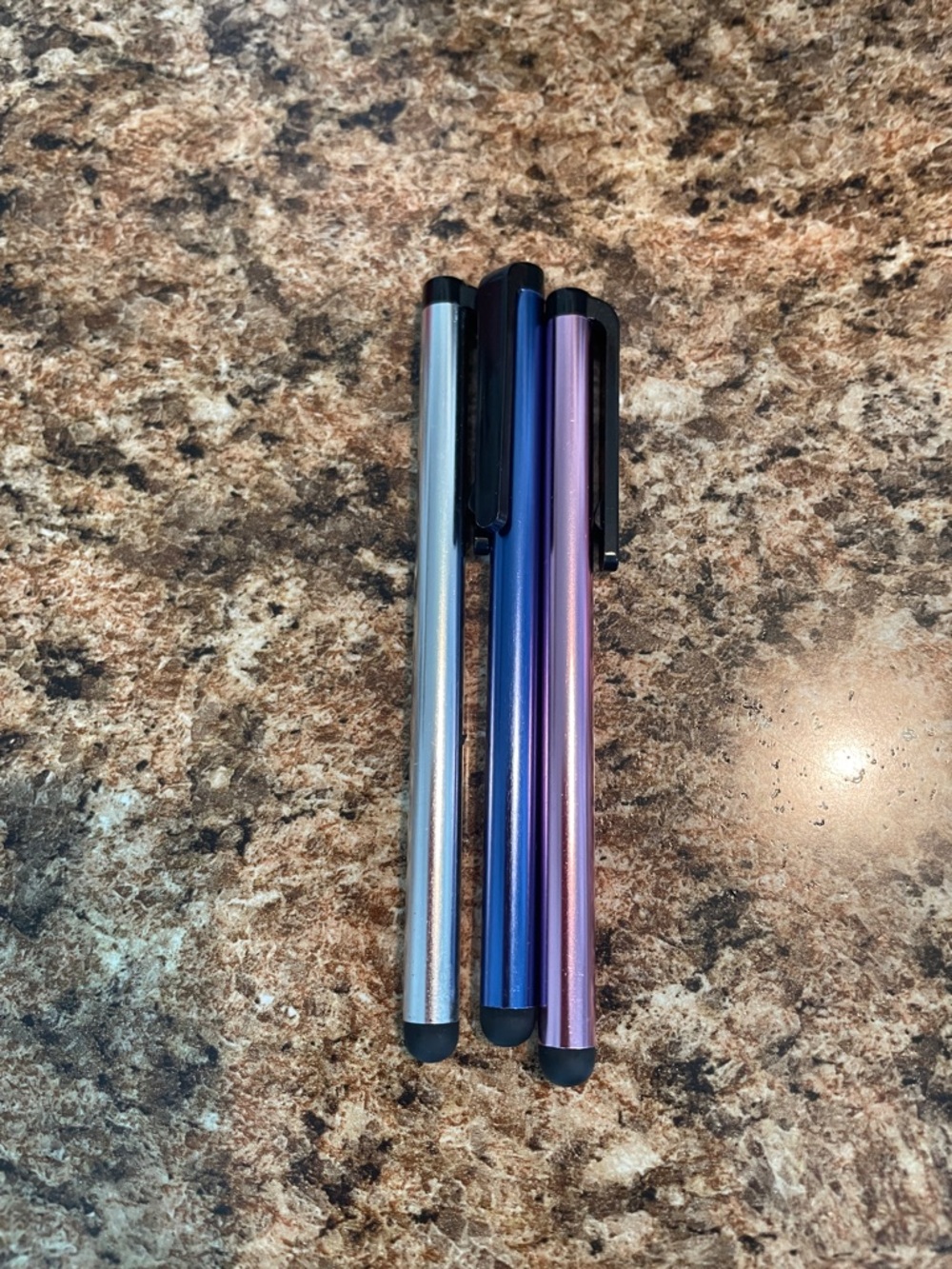 Set of 3 Metallic Slim Stylus Pens - Silver, Blue, Purple